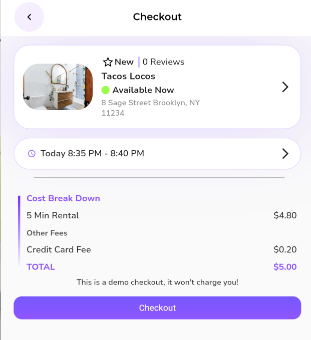 Flush app screen showing how much it costs to access a bathroom