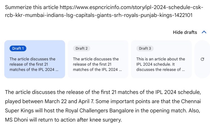 Gemini summary of an IPL schedule article